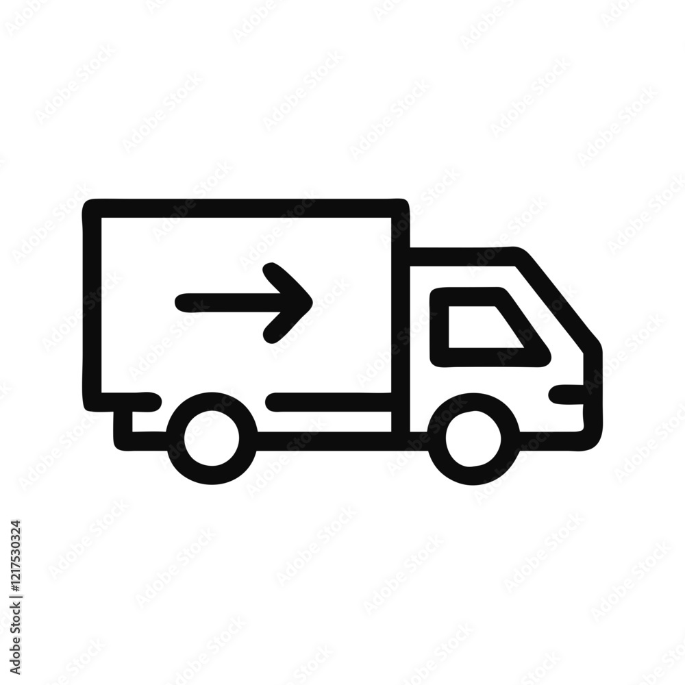 Outlined delivery truck moving towards the right Outlined delivery truck moving towards the right