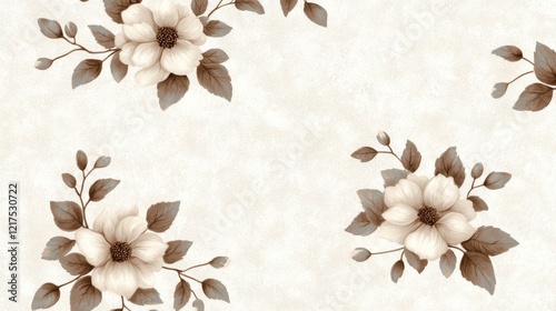 Sepia Floral Corner Design Watercolor Flower Composition on Textured Background, Floral Pattern, Wallpaper Design Floral design, wallpaper