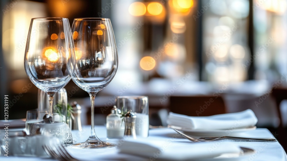 Elegant Fine Dining Table Setting with Wine Glasses Elegant Fine Dining Table Setting with Wine Glasses