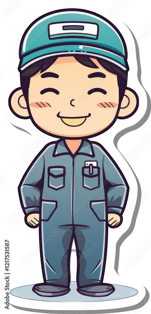 Happy Cartoon Mechanic Wearing Blue Work Uniform Happy Cartoon Mechanic Wearing Blue Work Uniform