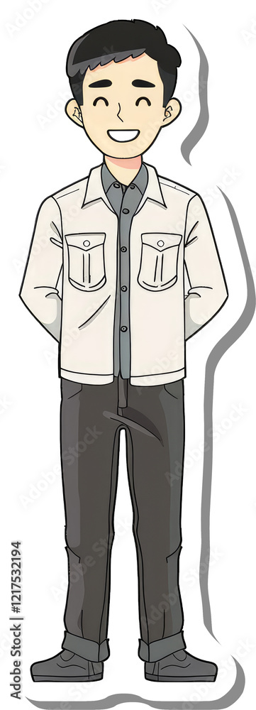 Happy Smiling Man Wearing A Light Jacket And Dark Pants Happy Smiling Man Wearing A Light Jacket And Dark Pants