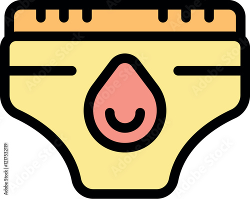 Yellow baby diaper with drop icon showing wet status and elastic band for comfortable wearing