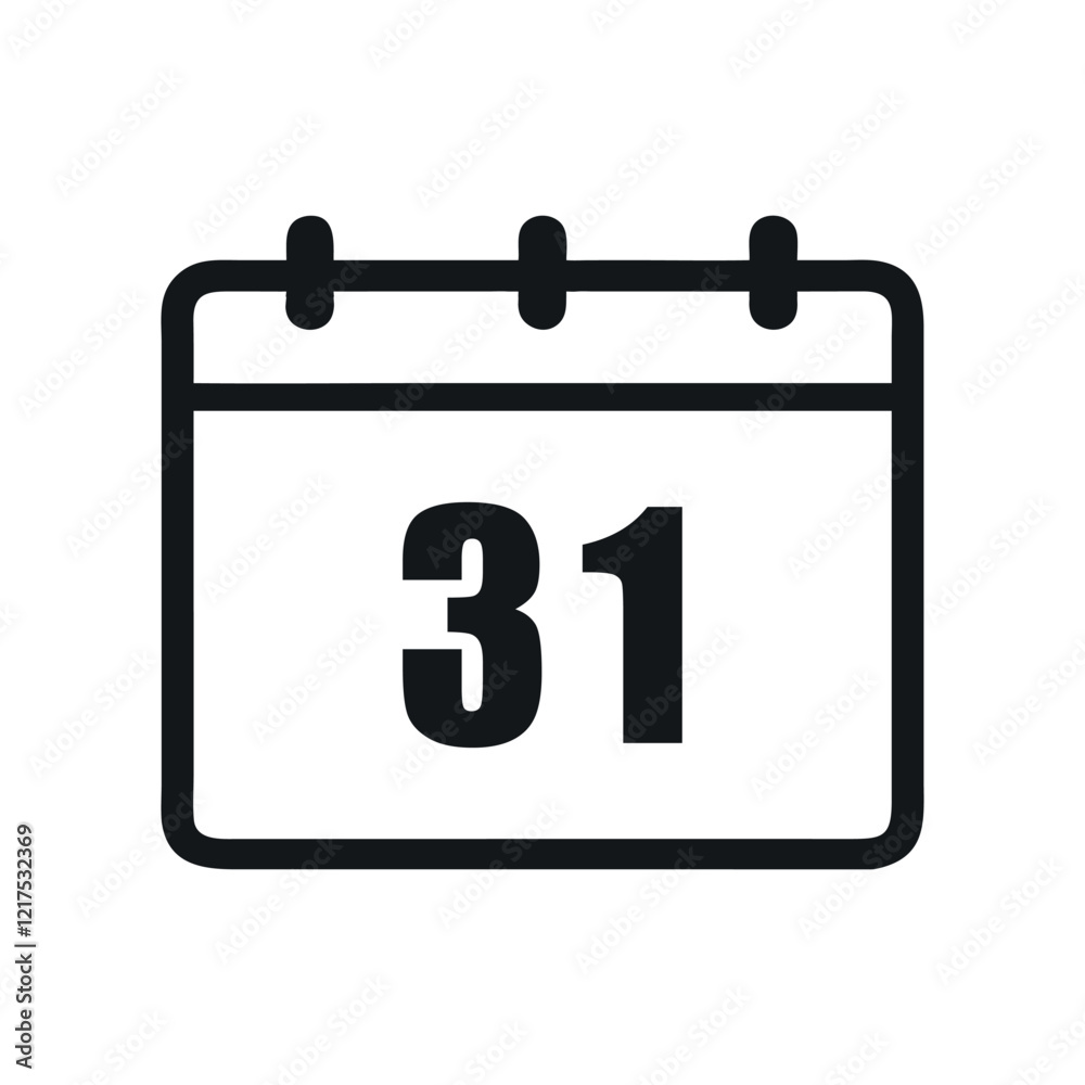 Simple black calendar icon with 31 date isolated on white background Simple black calendar icon with 31 date isolated on white background
