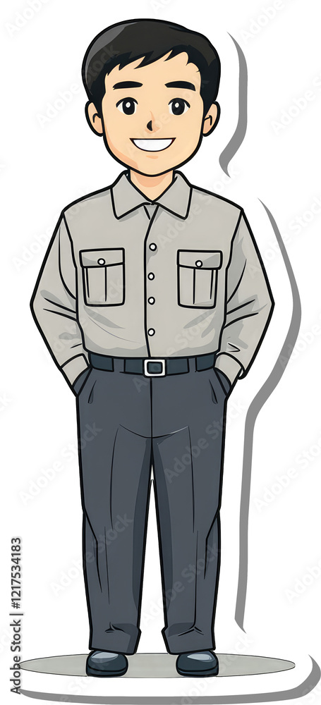 A Smiling Cartoon Man Wearing A Work Uniform A Smiling Cartoon Man Wearing A Work Uniform