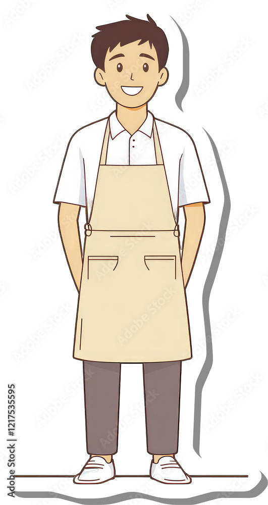 Happy Young Man Wearing A Beige Apron