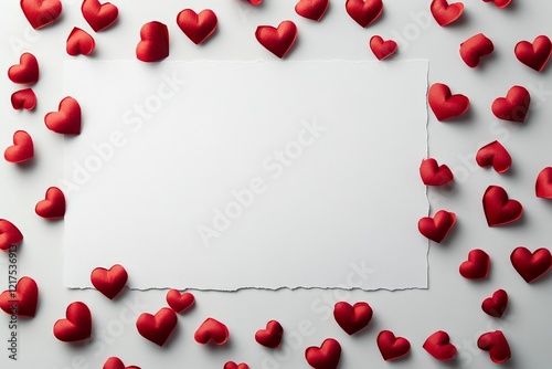 Colorful red hearts surround a blank space ready for romantic messages or creative designs photo