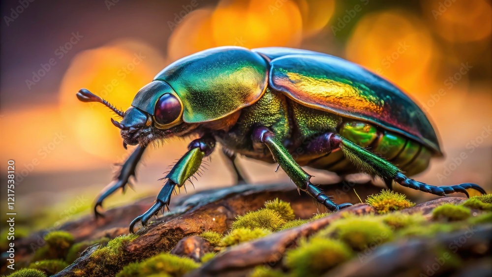 Naklejka premium A breathtaking close-up reveals the jewel beetle's exquisite texture and vibrant hues.
