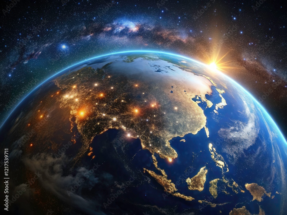 Fototapeta premium A breathtaking space photograph: Earth's nightlights illuminate the blackness of space.