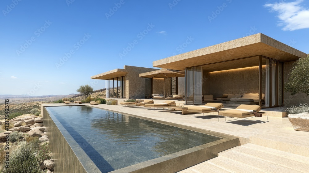 Fototapeta premium Modern Desert House with Infinity Pool and Expansive Views