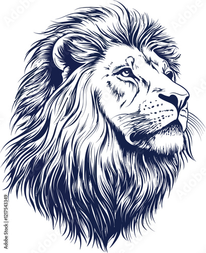 Lion face silhouette vector illustration lion with a mane is shown in a black and white drawing, The lion's face is drawn with a fierce expression, and the mane is depicted as wild and untamed.