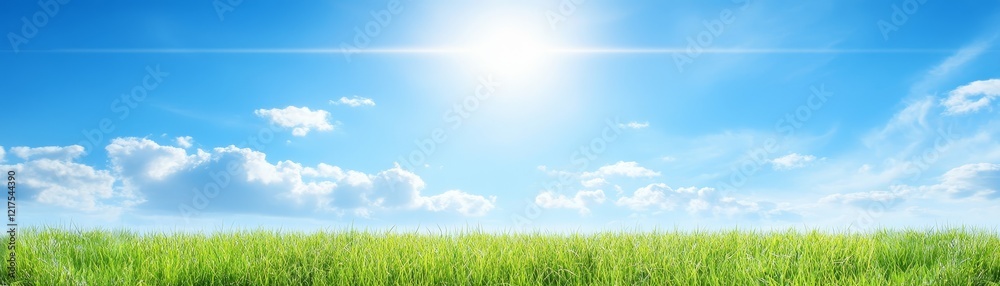 Scenic landscape of green grass field under a bright sunny blue sky lush Scenic landscape of green grass field under a bright sunny blue sky lush