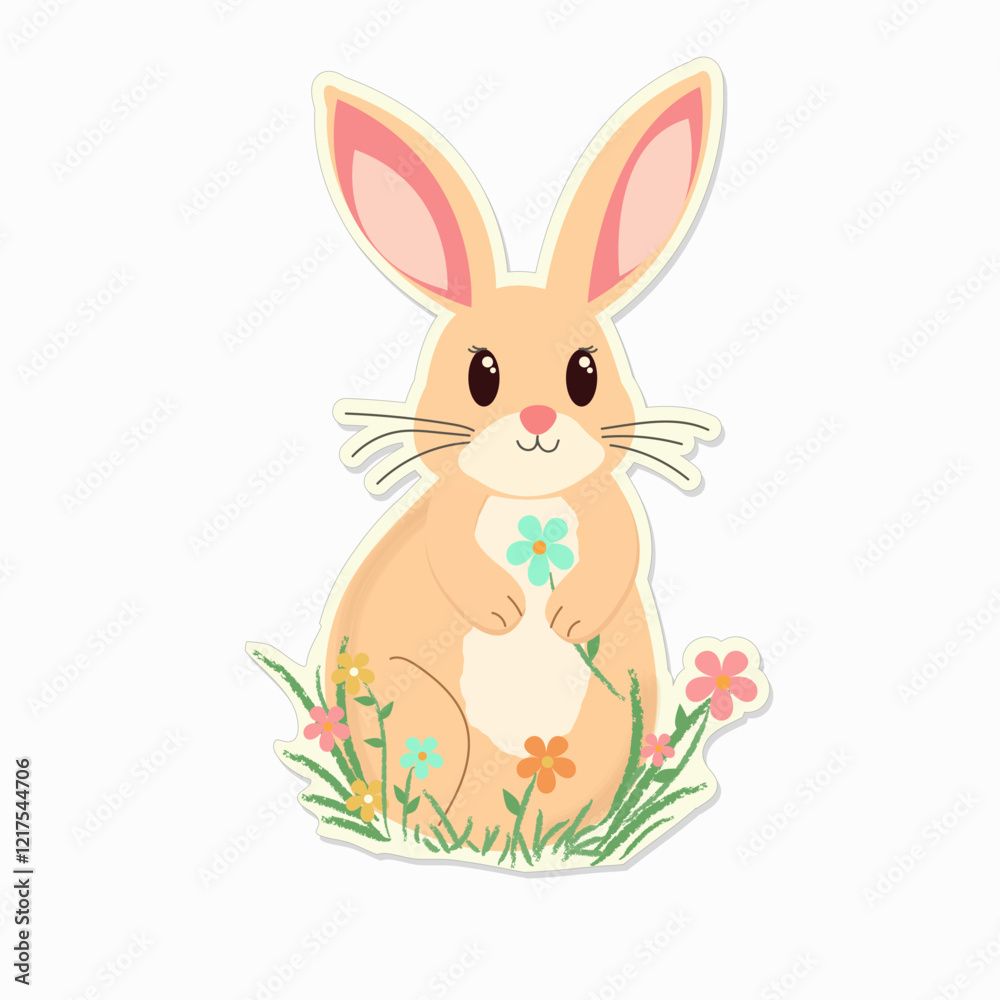 Fototapeta premium Easter bunny with spring flowers isolate