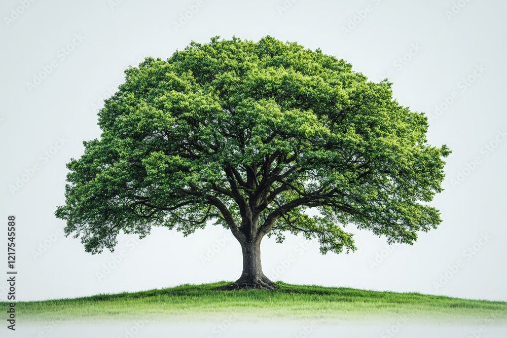 Elegant green tree stands on a grassy hill in a serene landscape during daylight hours Elegant green tree stands on a grassy hill in a serene landscape during daylight hours