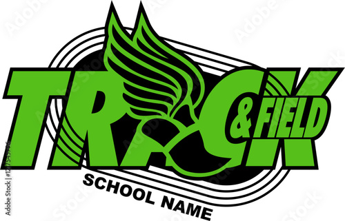 track and field team design with winged foot for school, college or league sports