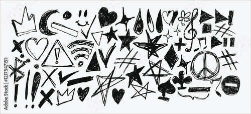 Messy textured scribbles and anti-design doodles vector illustration set isolated on white background