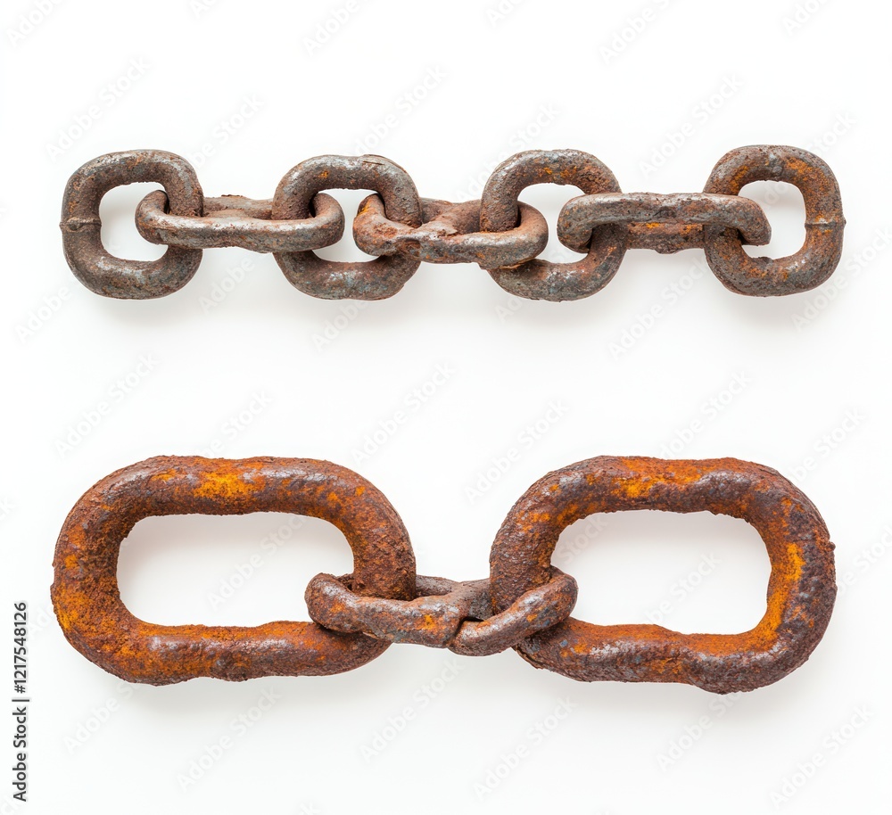 Rusty chain links, isolated on white background, industrial texture, for design Rusty chain links, isolated on white background, industrial texture, for design
