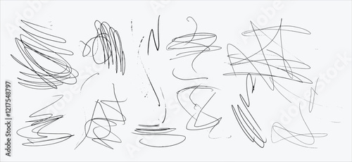 Messy textured scribbles and anti-design doodles vector illustration set isolated on white background