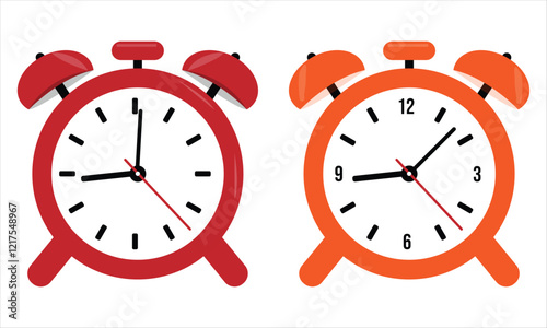 red alarm clock set on a white background