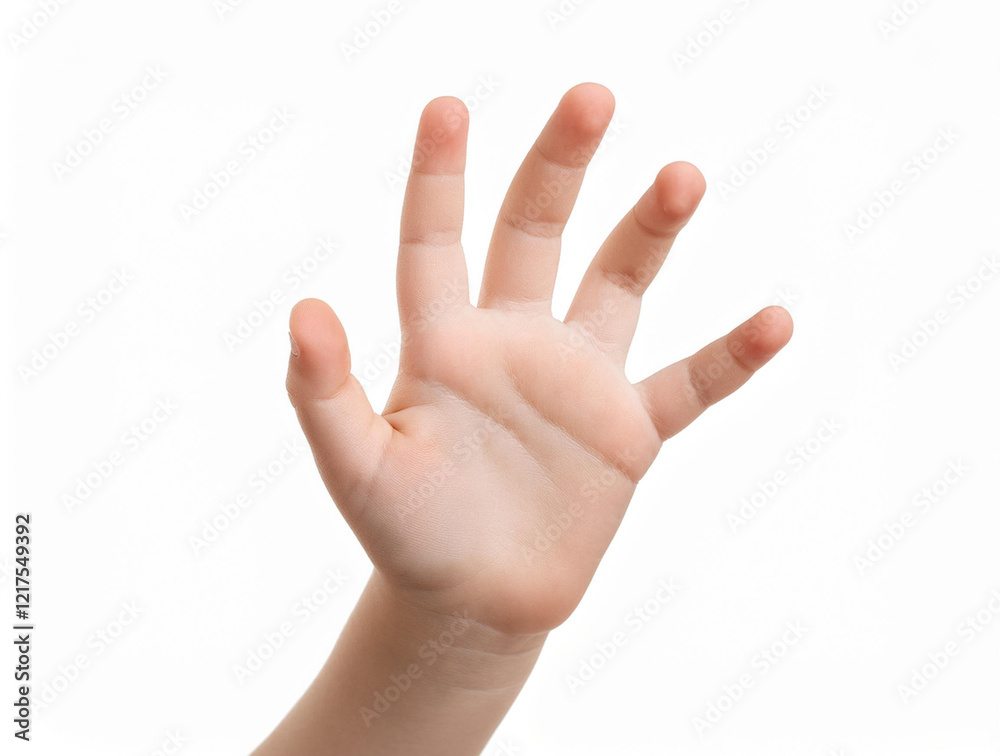 child's hand reaching or stretching, symbolizing curiosity and desire, with a focus-enhancing white background. child's hand reaching or stretching, symbolizing curiosity and desire, with a focus-enhancing white background.