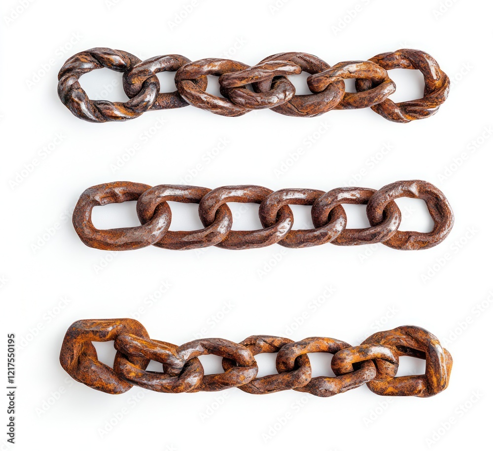 Three rusty chains isolated on white; industrial, texture, background Three rusty chains isolated on white; industrial, texture, background