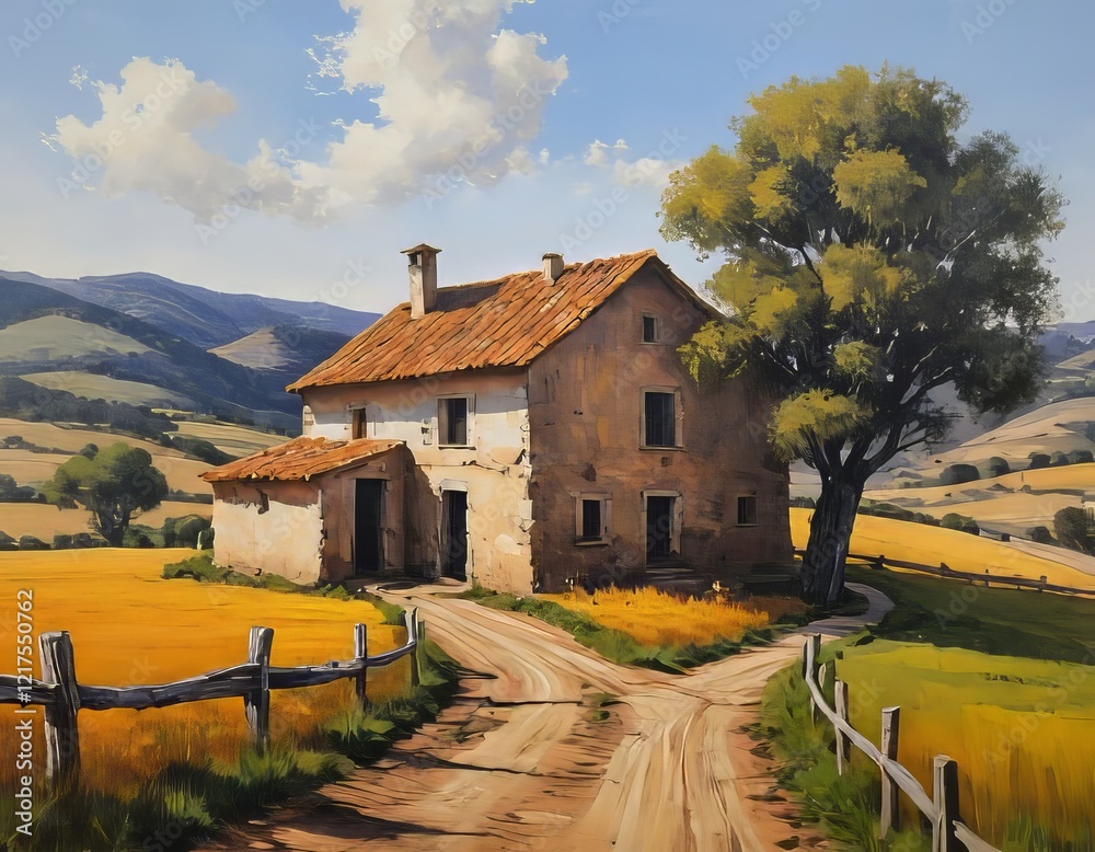 casa rural en el campo junto árbol casa rural en el campo junto árbol