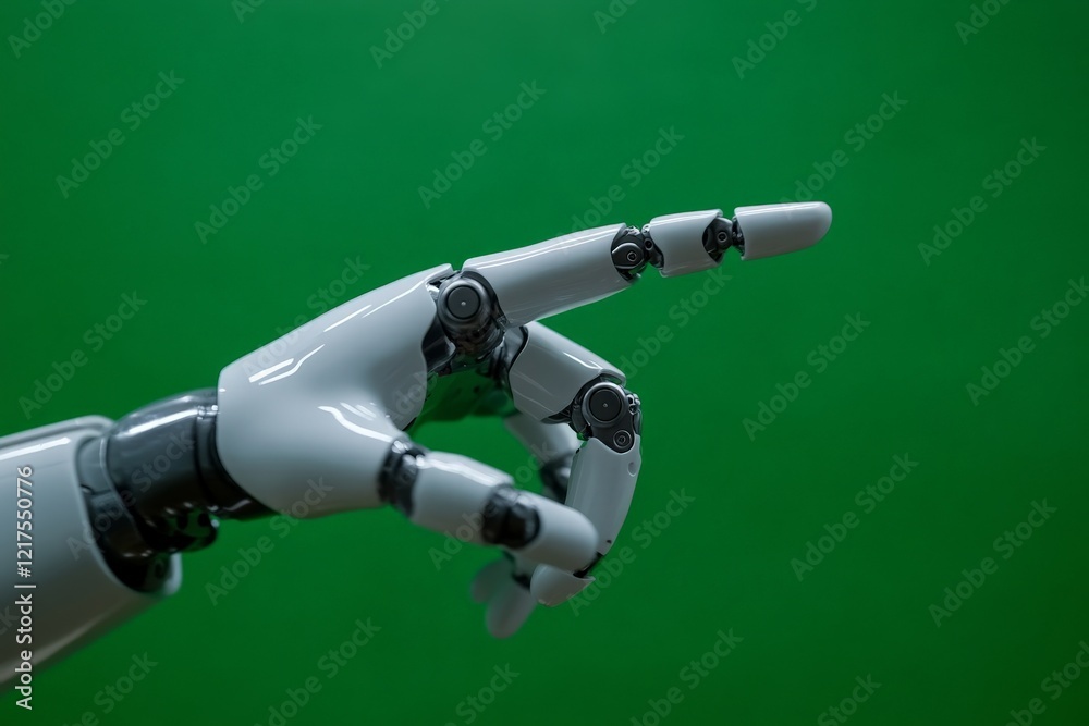 Robotic hand reaching toward a target, showcasing advanced engineering and technology in a green background Robotic hand reaching toward a target, showcasing advanced engineering and technology in a green background