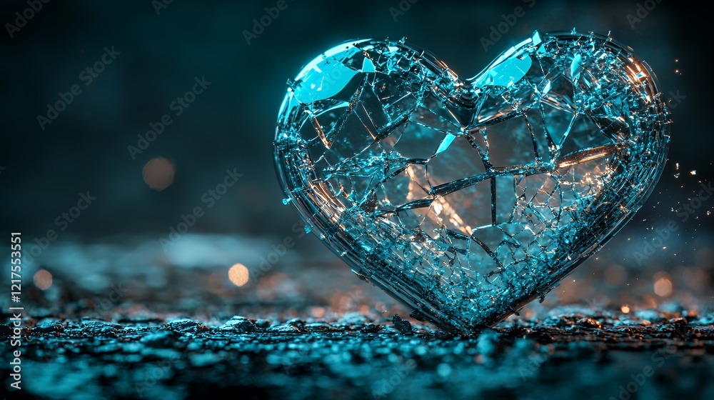 Fototapeta premium Shattered Dreams: A Broken Heart in Teal