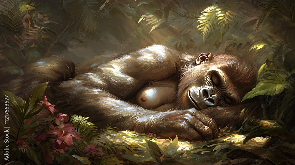Peaceful slumber of a gorilla in the lush rainforest Peaceful slumber of a gorilla in the lush rainforest