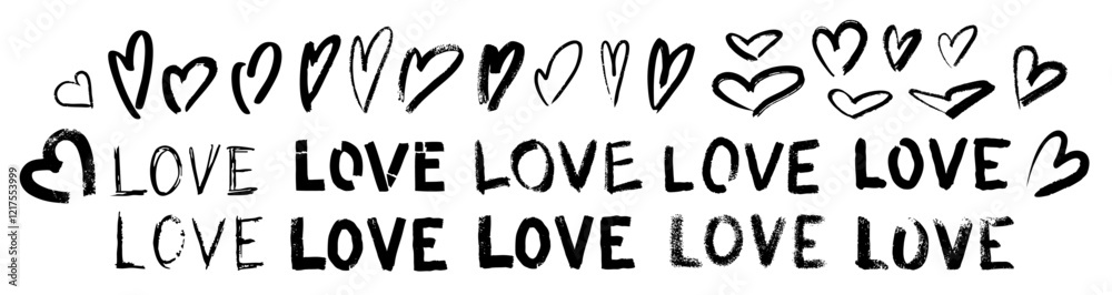 Vector word love, artistic word love and linear heart in grunge style, Vector Valentines Day Hand Drawn lettering. Heart Holiday Design, love decor for web, wedding and print, Vector hearts set. Vector word love, artistic word love and linear heart in grunge style, Vector Valentines Day Hand Drawn lettering. Heart Holiday Design, love decor for web, wedding and print, Vector hearts set.