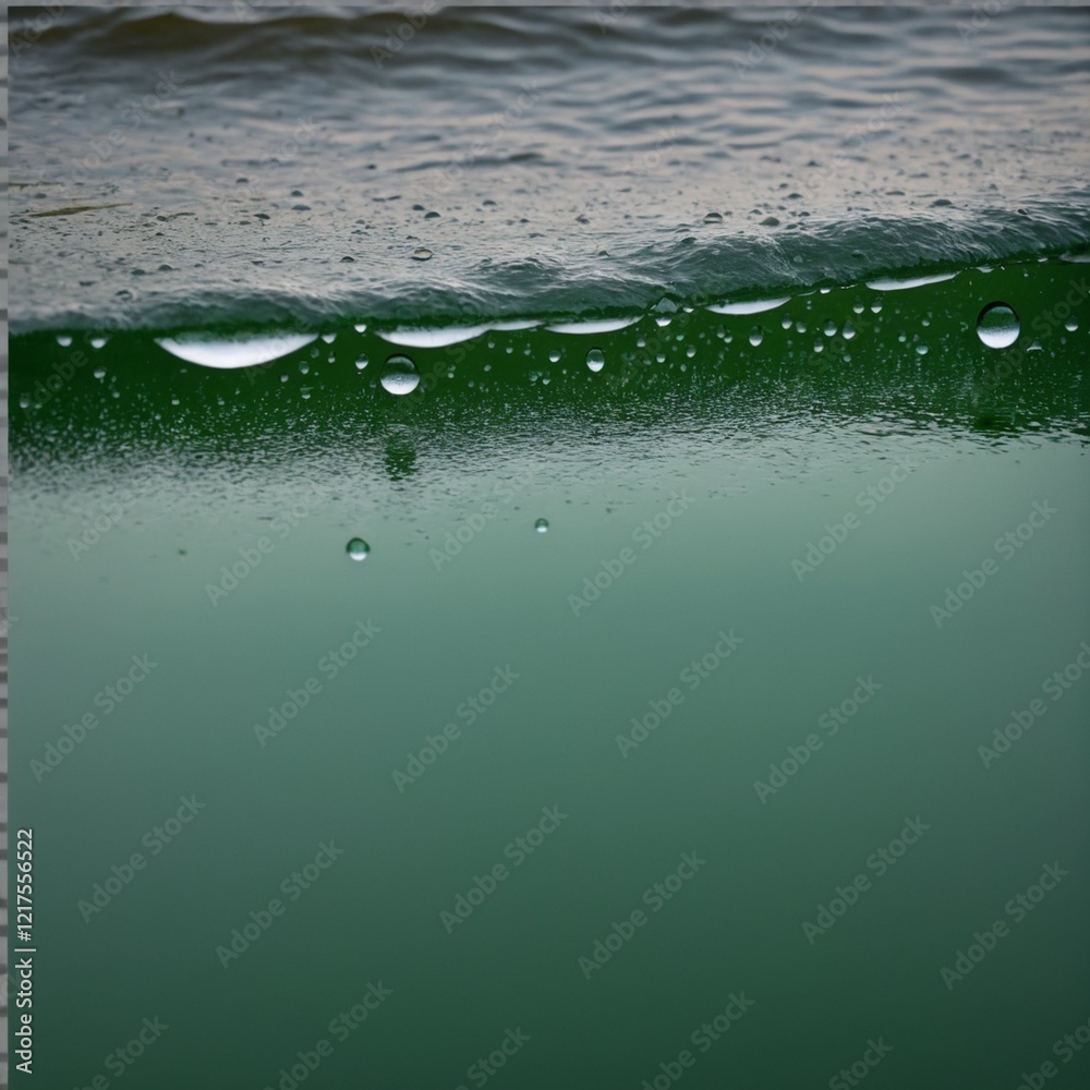 Water drops and waves with green reflection Water drops and waves with green reflection