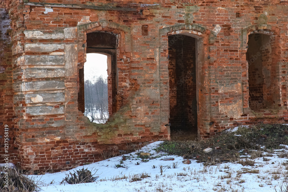 Fototapeta premium Ruins of an unknown abandoned church in the Nizhny Novgorod region of Russia