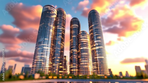 Modern Skyscrapers at Sunset Cityscape