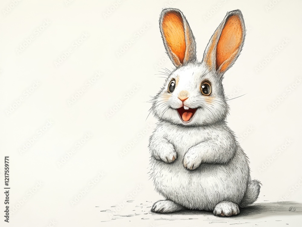 Obraz premium A cute, cartoon-style rabbit with large ears and a cheerful expression.