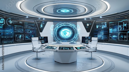 Futuristic Control Room With Advanced Technology Displays