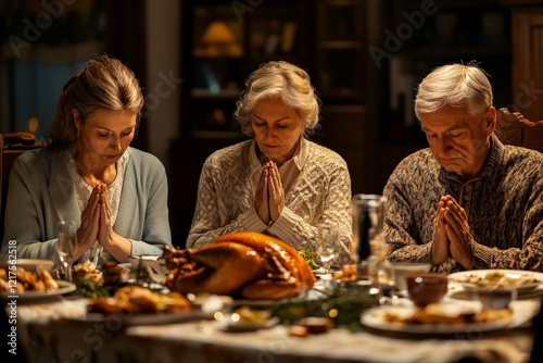 Wallpaper Mural Family gathering in a cozy dining room for Thanksgiving prayer and feast Torontodigital.ca