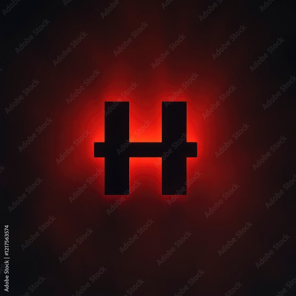 Obraz premium Glowing Red H Letter Neon Sign Dark Background