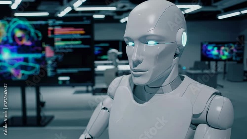 Advanced robotics are being explored in a modern lab setting with sophisticated technology and research activities