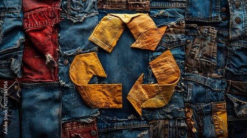 Recycle symbol fashioned from assorted garments. Recycle concept. One more life. Second life. Sorting. Donate photo