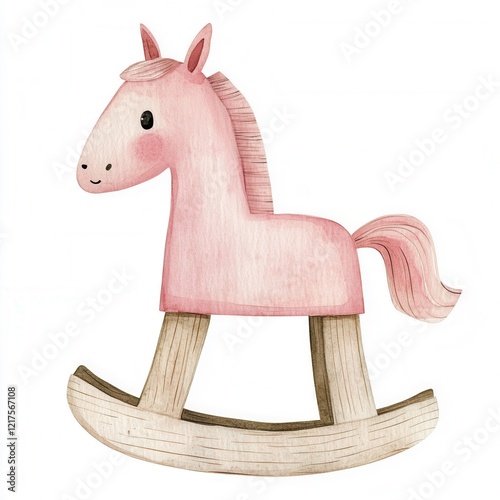 Pink Rocking Horse Watercolour Illustration photo