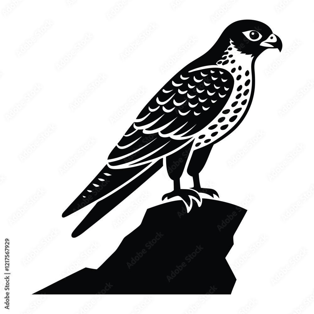 Obraz premium falcon perched vector silhouette illustration on white background