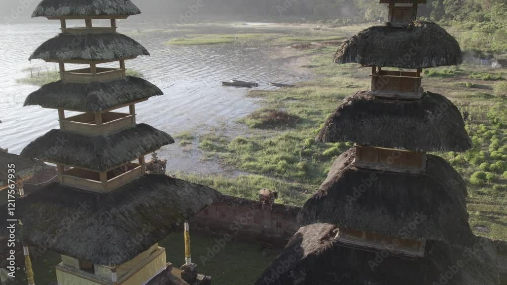 Balinese Temple, tamblinga lake, view from the castle at the river. 4K M-DLOG Balinese Temple, tamblinga lake, view from the castle at the river. 4K M-DLOG