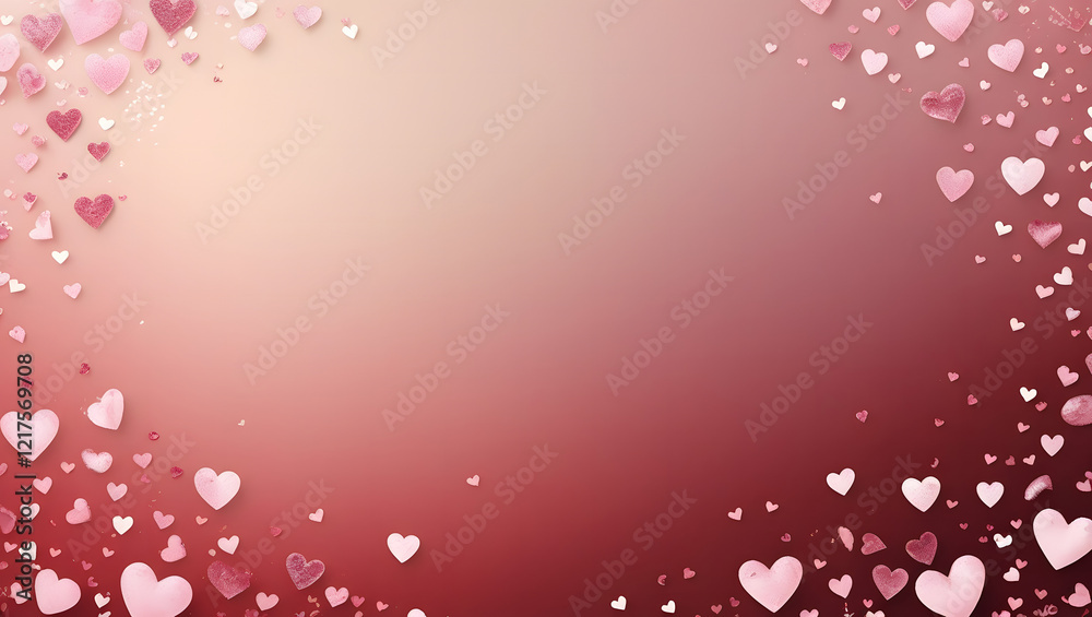 Romantic Gradient Background with Heart Confetti and Copyspace Romantic Gradient Background with Heart Confetti and Copyspace