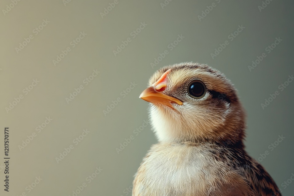 Obraz premium Close-up view of a small sparrow perched in soft light showcasing its features and curious expression
