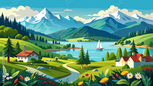 Idyllischer Ausblick auf den Forggensee und den ostallgäuer Alpenrand im Sommer