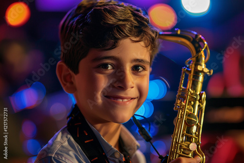 Young performer on stage under stage lights generative ai image photo