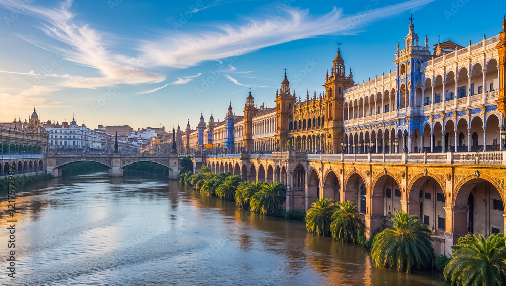 Fototapeta premium beautiful embankment of the city of Seville Spain, sunny summer day