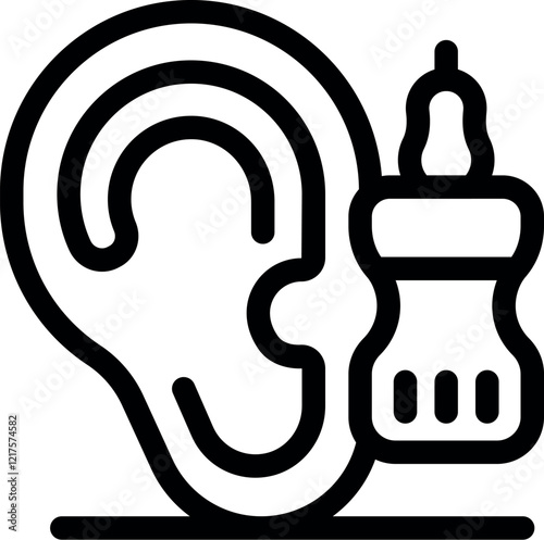 Ear drops bottle near an ear, representing ear medication, treatment for infections, or routine cleaning