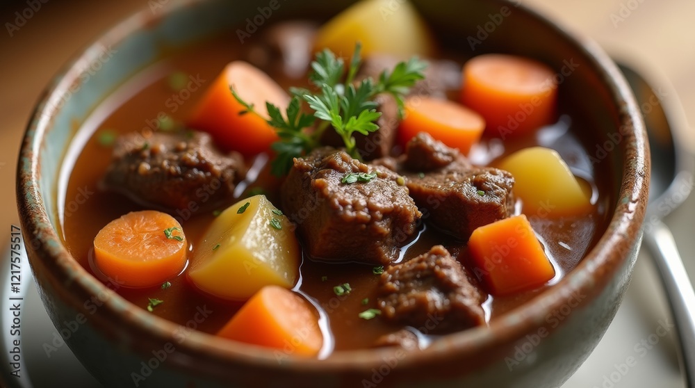 hearty beef stew in a bowl