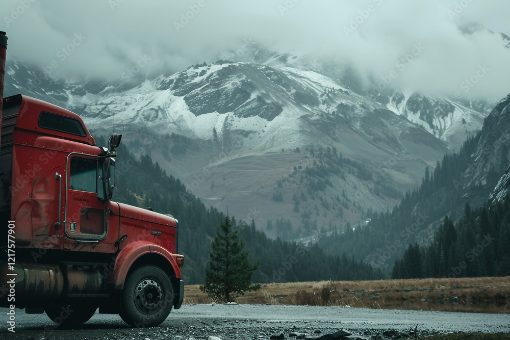 Generative AI image of long-haul truck driver male female large transport vehicle shipment Generative AI image of long-haul truck driver male female large transport vehicle shipment