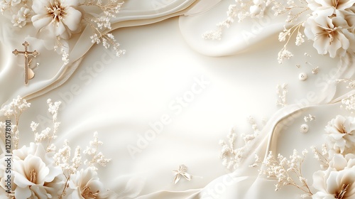 Elegant Floral Design with Cross and Cream Silk